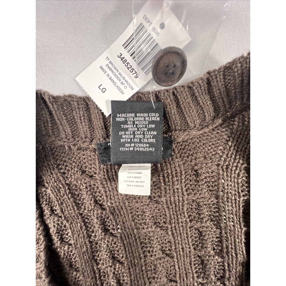 Embroidered Mushroom Frog Distressed Cardigan Sweater Large Brown BNWT Hot topic - Picture 4 of 15